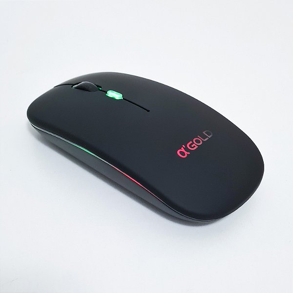 Mouse sem Fio Recarregável - A'gold Ms-02 - Multiuso - Silencioso com LED - Preto