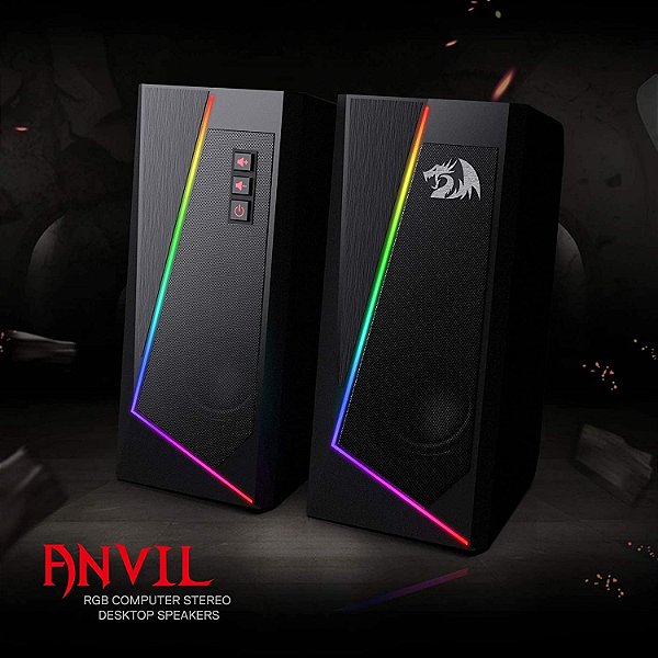 Redragon GS520 Alto-falantes de mesa Anvil RGB, alto-falante estéreo de 2,0 canais com 6 modos de LED coloridos