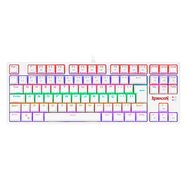 Teclado Mecânico Gamer Redragon Daksa Lunar White, Rainbow, Switch Blue, ABNT2 - Branco