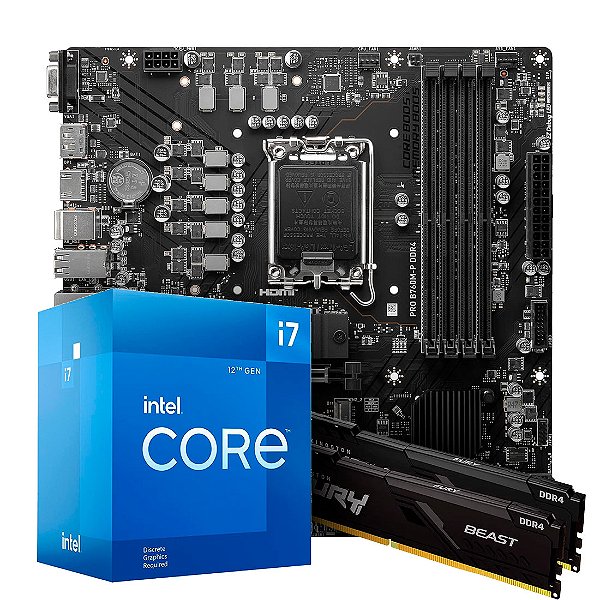 Kit Upgrade - Intel Core i7 12ª Ger, Placa Mãe MSI PRO B760M-P, Memória 32GB Kingston Fury Beast