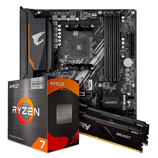 Kit Upgrade Gamer - Amd Ryzen 7 5700x + B550M Aorus Elite + 32gb Kingston Fury Beast