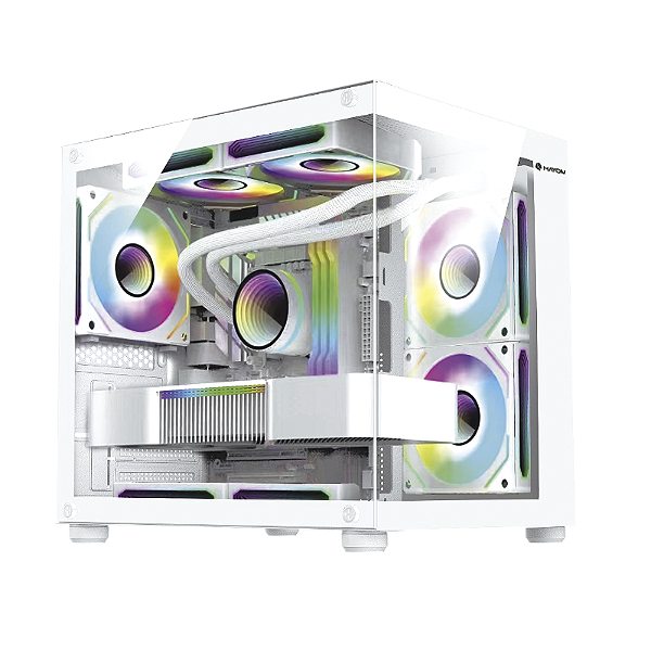 Gabinete Gamer Hayom 4 Fans RGB - Vidro Temperado - Branco - Gb1797