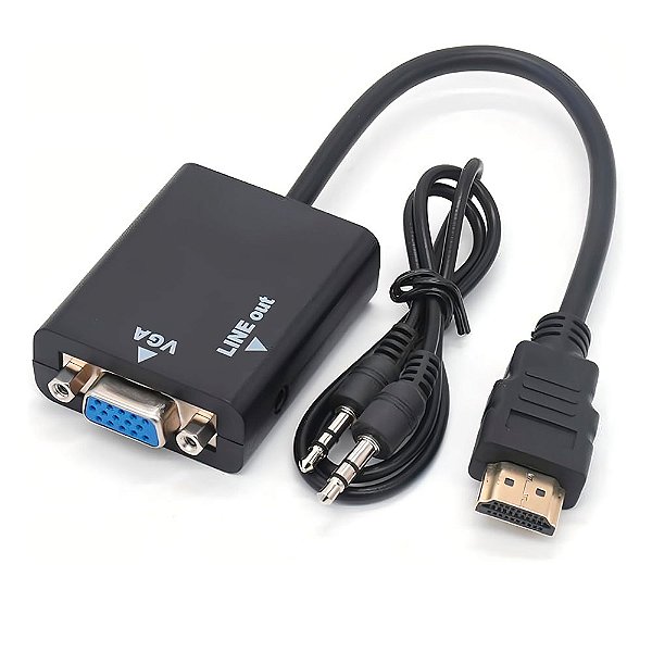 Cabo Conversor Adaptador Hdmi para Vga - com Saída de Áudio + Cabo P2