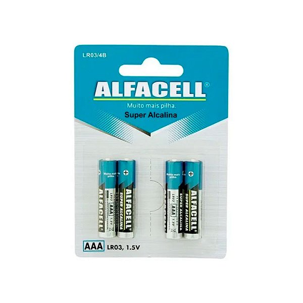 Pilha Alcalina AAA Alfacell 1.5V - Blister com 4 Unidades
