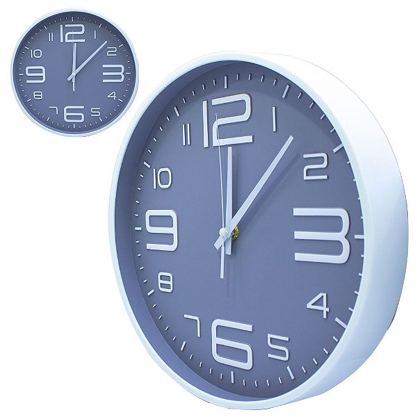 Relógio De Parede Redondo Moderno Luca Cinza e Branco 30cm - Casa Leora -  Casa e Decoração