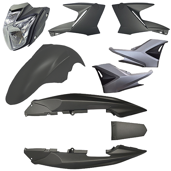 Kit Carenagem E Farol Fazer 250 Preto Blue Flex Ano 2015