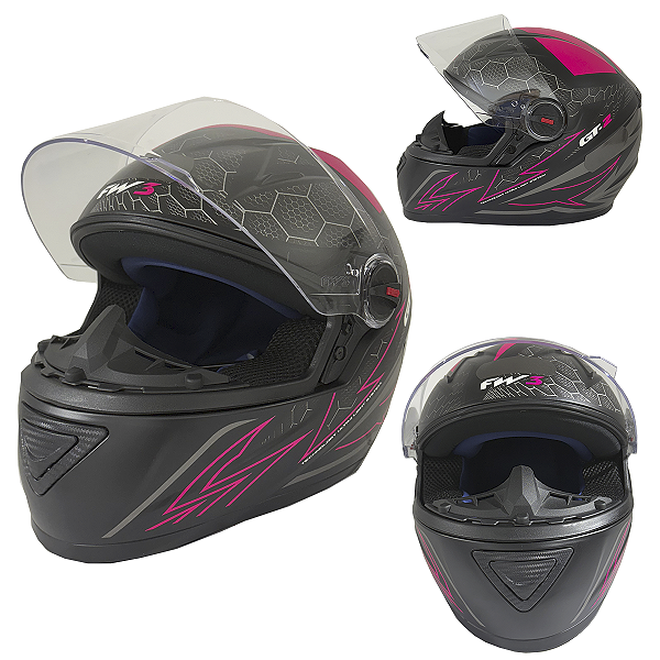 Capacete Fechado Moto Narigueira Alta Fw3 Gt2 Preto e Rosa