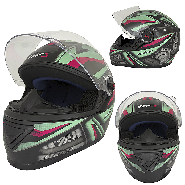 Capacete Fechado Com Narigueira GTN R1 Fw3 Azul E Rosa