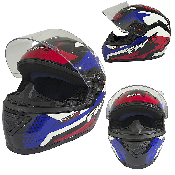 Capacete Fechado GTN Super Fw3 Vermelho E Azul