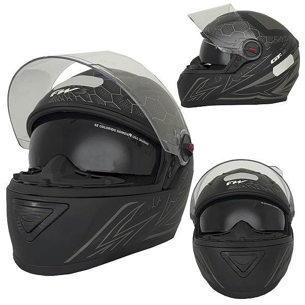 Capacete Fechado Moto GTX 2 Fw3 Óculos Interno Preto Fosco