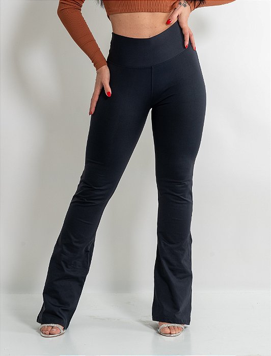 Calça Flare Bailarina Grossa Cintura Alta Poliamida Premium