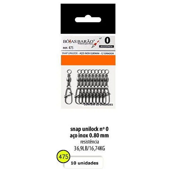 SNAP BARÃO AÇO INOX UNILOCK C/ GIRADOR 0,80mm - Escolha o Tamanho