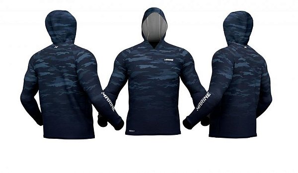 Camisa Marine Sports Cammo com Capuz Azul