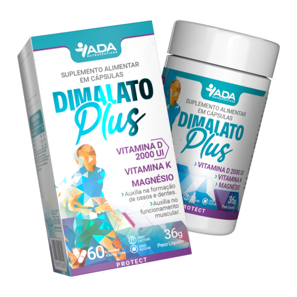 Dimalato Plus - Vitamina D + K + Magnésio - 60 Cápsulas 600mg