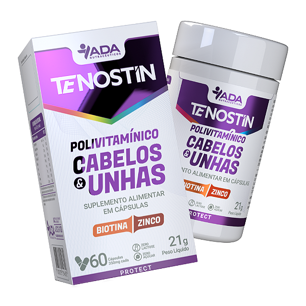 Tenostin Cabelos e Unhas - Biotina + Zinco - 60 Cápsulas 350mg