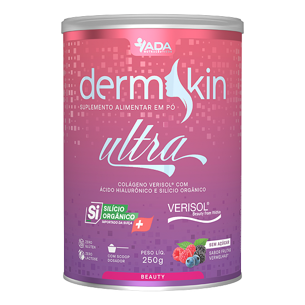 Dermskin - Colágeno Verisol + Ácido Hialurônico + Silício Orgânico - 250G Frutas Vermelhas