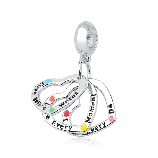 Berloque Três Corações -“Eu te amo além das palavras” e “Cada momento, todos os dias”