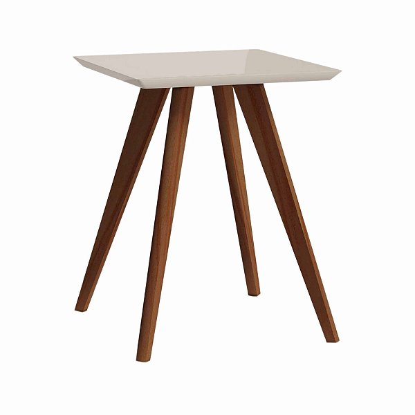 Mesa Lateral Quadrada Clássica Branca, Freijó e Off-White