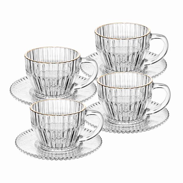 Jogo de Xícaras de Café Imperatriz Cristal com Fio de Ouro