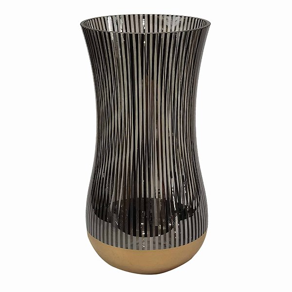 Vaso de Vidro Linhas Pretas e Base Dourada