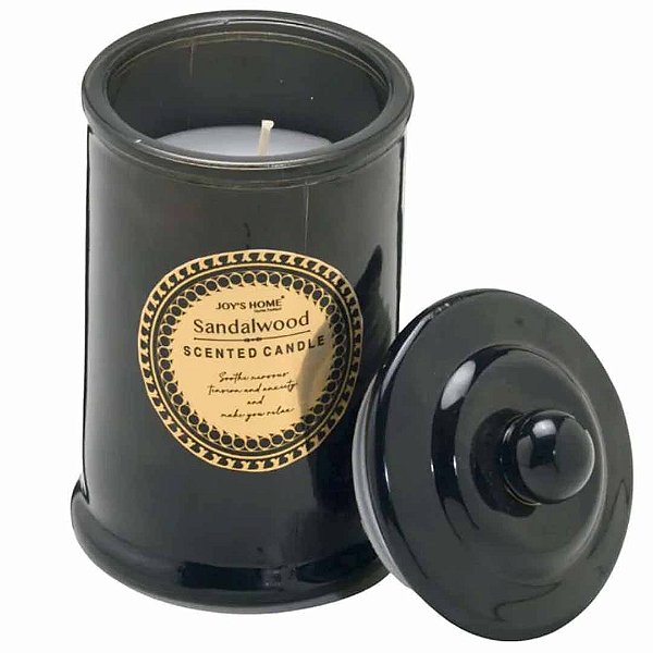 Vela de Pote Decorativa de Vidro Preto com Tampa 14cm