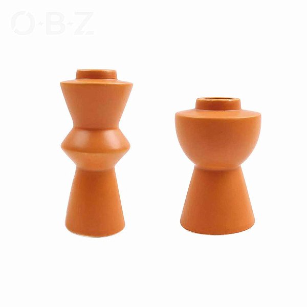 Jogo de 2 Castiçais Caiçaras em Cerâmica Terracota.