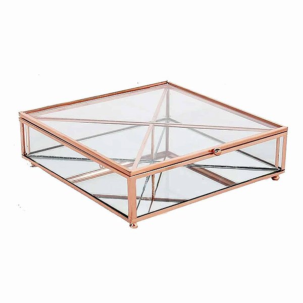 Porta Objetos com Divisórias de Vidro e Metal Rose Gold