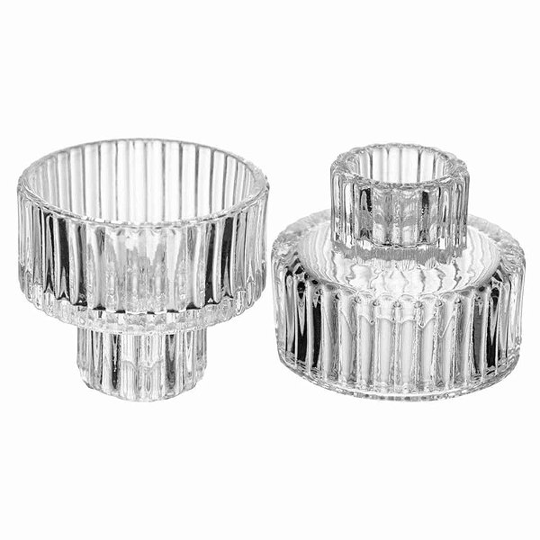 Jogo de 2 Porta‑Velas de Vidro Canelado 6,5 cm Wolff (Reversível)