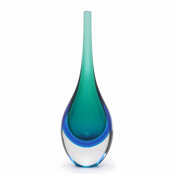 Vaso Mini Gota Murano Verde com Água-marinha 29cm