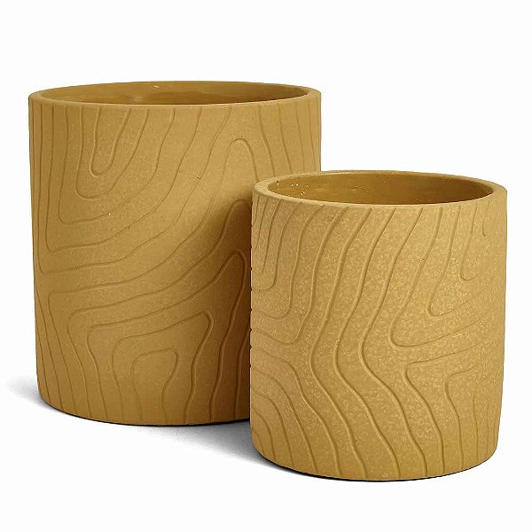 Kit Cachepot em Cimento Mostarda com 2 Peças