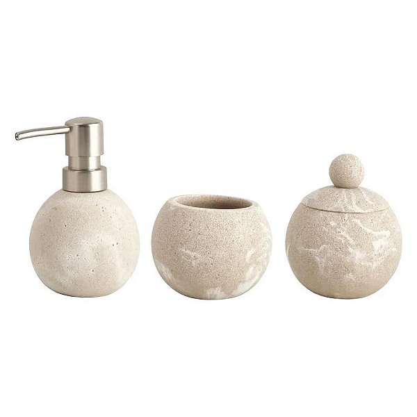 Kit Banheiro Poliresina 3 Peças Bege Claro