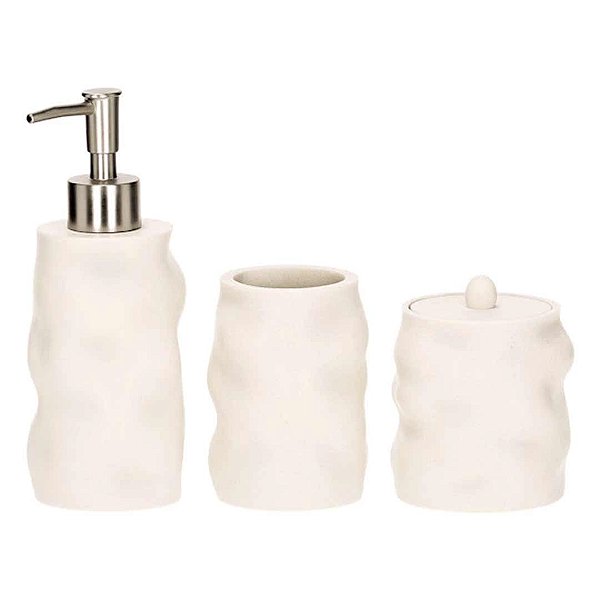 Jogo Banheiro 3 Peças Off White Poliresina