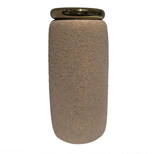 Vaso Cerâmico Rústico Marrom com Dourado