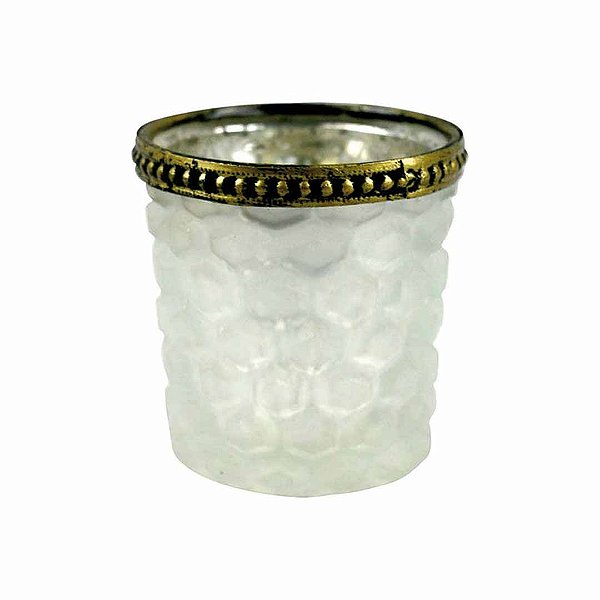 Castiçal Vintage em Metal Dourado e Vidro Envelhecido