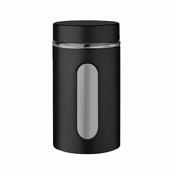 Pote para Mantimentos de Vidro e Metal Preto com Visor 900ml