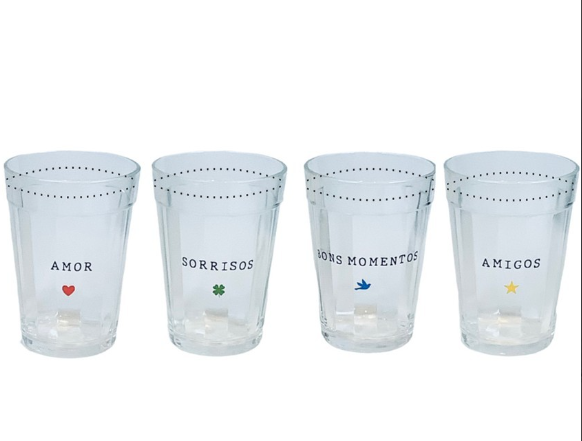 Kit com 4 Copos Americanos - Receita da Felicidade - 190ml