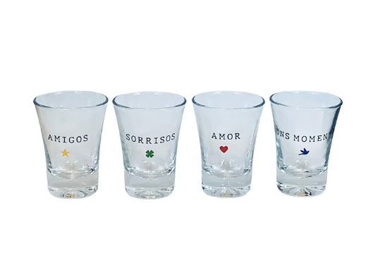 Kit com 4 Copos Shot - Receita da Felicidade - 60ml