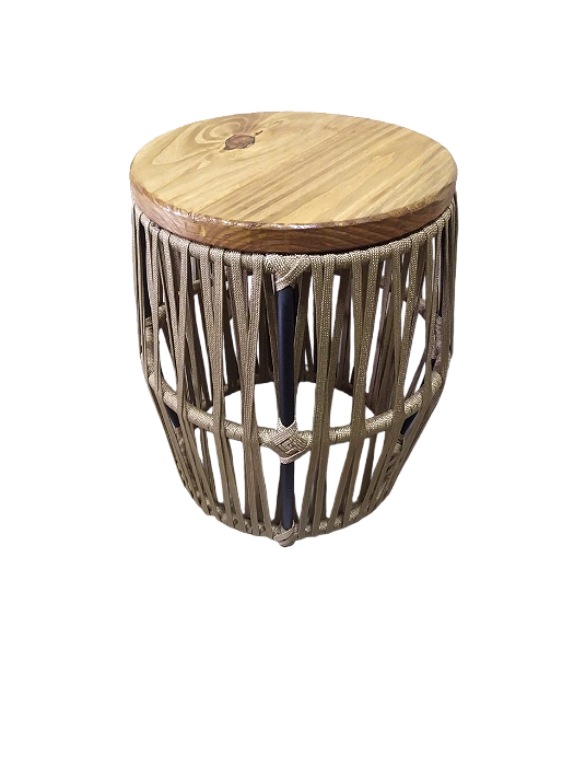 Seat Garden Alumínio E Corda Naútica Tampo De Madeira Mesa