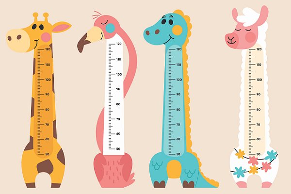 Adesivo Parede Régua Crescimento Girafa Lhama Flamingo Dino