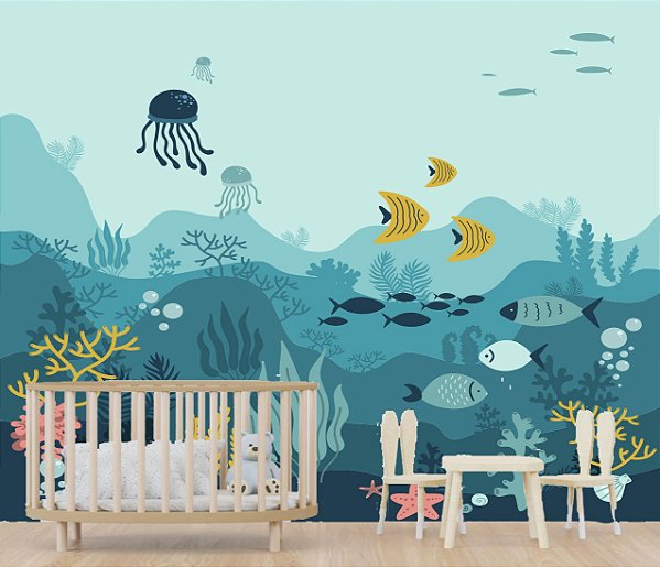 Papel de Parede Auto Adesivo Fundo do Mar Oceano M²