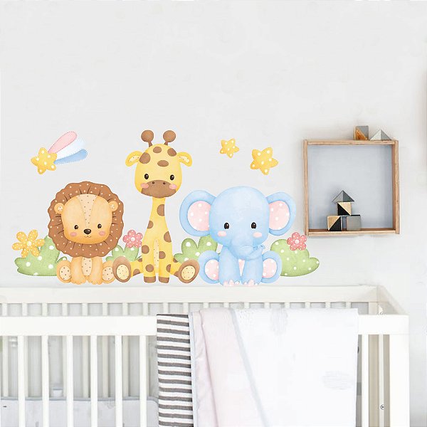 Adesivo Decorativo Safari Zoo Baby Aquarela 110x55cm