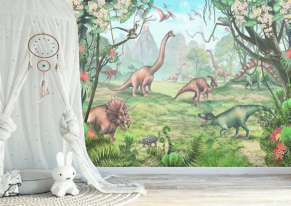 Papel de Parede Adesivo Dinossauros Aquarela M²