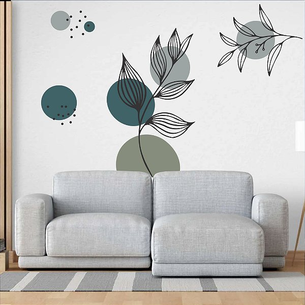 Adesivo Parede Decorativo Botânico Floral Boho Tons verde 01