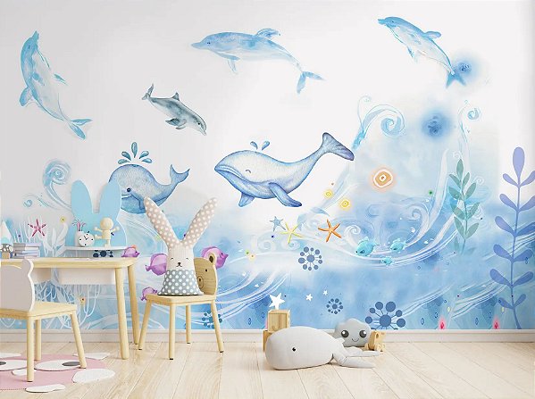 Papel de parede Fundo do Mar Aquarela M²