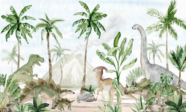 Papel de Parede Adesivos Mundo Dinossauros Aquarela M²