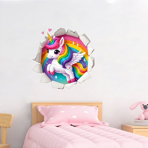 Adesivo de Parede Unicornio Buraco 3D 70cm