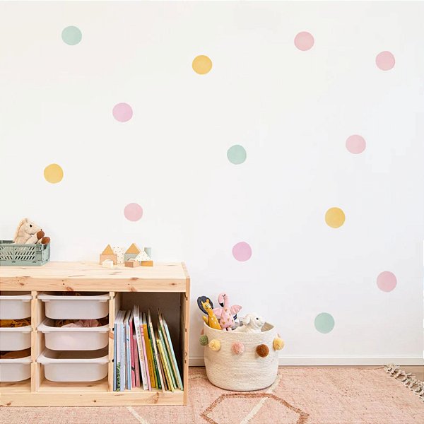 Adesivos de Parede Bolinhas Coloridas Tons Pastel Aquarela