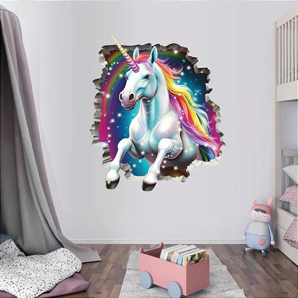 Adesivo Parede Unicornio Buraco 3D Infantil