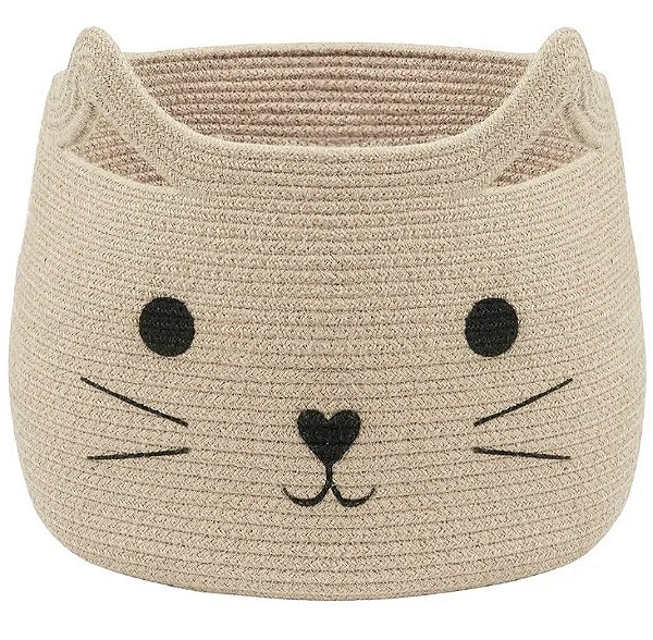 Cesto Gato em Corda de Algodão 32cm - caramelo