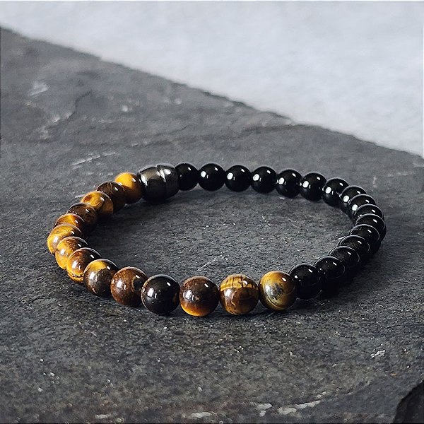 Pulseira Duo com Pedras Naturais Ônix e Olho de Tigre